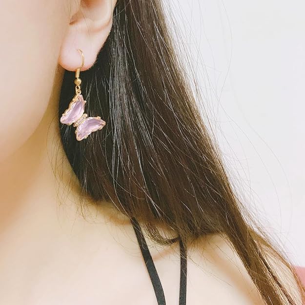 El Regalo Butterfly Drop Earrings for Women | Gold Plated Crystal Butterfly Dangle Earrings | Earrings for Girls | Cute Fashion Earrings (Pink)