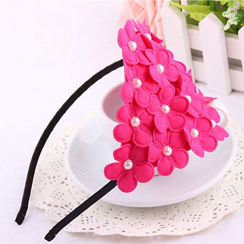 El Regalo Flower Crown Fancy Hairband/Headbands for Girls Kids - Board Flower Pearls Hair Accessories for Kids (Magenta Flowers)