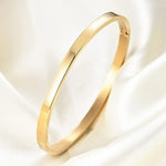 El Regalo 1 PC Titanium Stainless Steel Oval Hinged/Openable Bracelet Bangle for Girls & Women 4mm width (Gold Bangle/Bracelet)