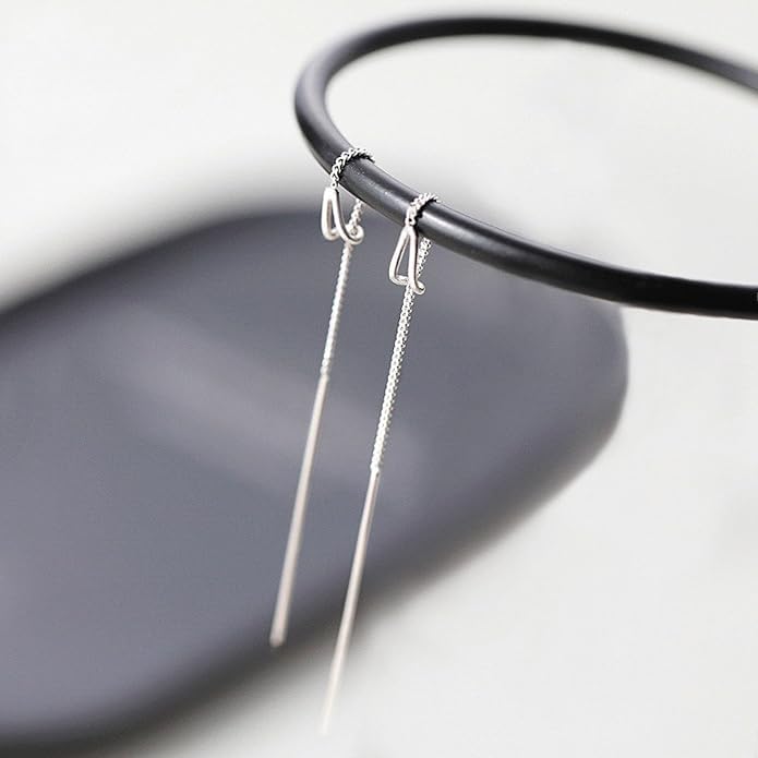El Regalo Minimalist Threader Earrings for Women | Long Chain Drop Dangle Earrings | Elegant Pull Through Ear Thread Earrings | Sui Dhaga Tassel Threaders (Silver Drop Threader)