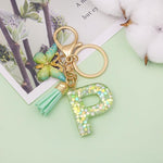 El Regalo Personalized Name Initials Butterfly Charm Keychain - Name Letters Keyring with Green Butterfly & Stars Filled Resin & Tassel Pendant, Purse, Bag, Backpack Accessory (Letter P)