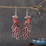 El Regalo Vintage Ethnic Peacock Earrings for Women- Elegant Oil Drop Rhinestone Dangle Earring Party Jewelry (Red)