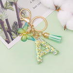 El Regalo Personalized Name Initials Butterfly Charm Keychain - Name Letters Keyring with Green Butterfly & Stars Filled Resin & Tassel Pendant, Purse, Bag, Backpack Accessory (Letter A)