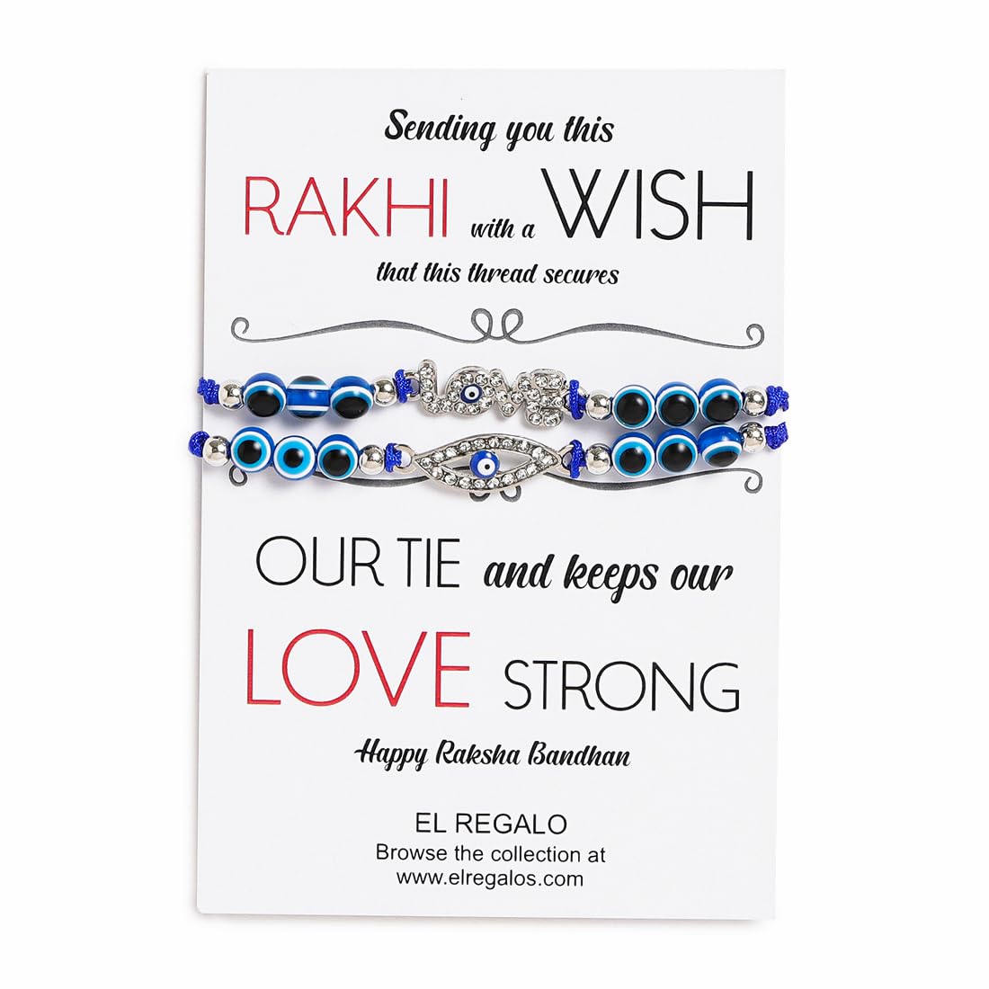 El Regalo 2PCs Evil Eye Rakhi Combo Set for Bhai-Bhabhi or Bhai-Bhatija/Bhatiji- 2 Evil Eye Rakhis with Roli Chanwal, Rakhi Card in Rakhi Gift Box (Option-4)