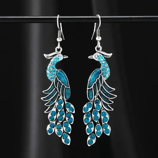 El Regalo Vintage Ethnic Peacock Earrings for Women- Elegant Oil Drop Rhinestone Dangle Earring Party Jewelry (Blue)