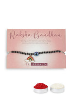 El Regalo Cute & Fancy Baby Evil Eye Nazaria Bracelet Rakhi with Roli Chawal, Rakhi Message Card in Rakhi Gift Box - Kids Evil Eye Adjustable Chain Rakhi (Rainbow Evil Eye Nazaria Rakhi)