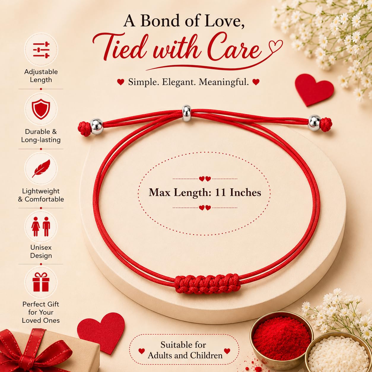 El Regalo Handmade Red Thread Rakhi for Brother | Traditional Mauli Kalava Rakhi | Adjustable Sacred Rakhi Bracelet for Men & Boys | Minimalist Designer Raksha Bandhan Rakhi | Premium Handcrafted Rakhi (Red Knot-2)