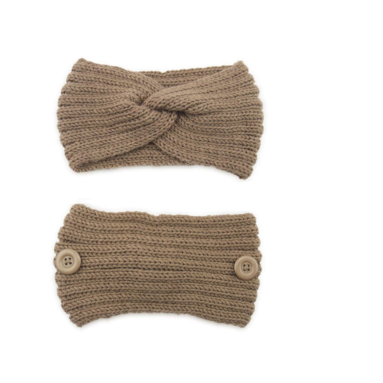 El Regalo Knitted Winter Twist Woolen Warm Headband with Buttons for Face Mask Cover | Cold Weather Hair Accessories Head Wrap | Winter Designer Headbands for Women & Men (Beige)