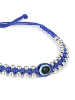El Regalo Hand Woven Evil Eye Unisex Bracelet - Handmade with Golden & Silver Beads (Silver Blue)