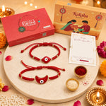El Regalo Lucky Kabbalah Blue Turkish Evil Eye Hamasa Hand Red Macrame Rakhi Set for Bhaiya & Bhabhi (Star Turkish Evil Eye Stones)
