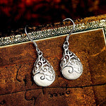 El Regalo Modern Opal Cat's Eye Drop Threader Earrings for Girls & Women - Perfect Valentines Day Gift for Her (White Drop Hook)