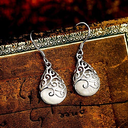 El Regalo Modern Opal Cat's Eye Drop Threader Earrings for Girls & Women - Perfect Valentines Day Gift for Her (White Drop Hook)