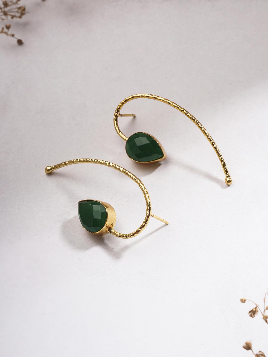 El Regalo Beautifully Handcrafted Gold Plated Brass Party Earrings- Trendy & Contemporary Stones Statement Earrings for Women (Dark Green)