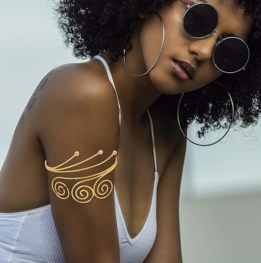 El Regalo Spiral Textured Armelet- Spiral Upper Arm Cuff Bracelet Open Upper Arm Bangle Bracelet Simple Adjustable Armband Jewelry for Women Swirl Coil Upper Arm Band Cuff Bracelet (Style-1)