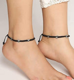 El Regalo 1 Pair Butterfly Boho Macrame Adjustable Oxidized German Silver Bead Nazabattu Anklet for Girls & Women- Bohemian Tribal Thread Anklet Set