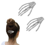 El Regalo 2PCs CZ Halloween Skeleton Hair Clips- Rhinestone Zombie Punk Rock Hand Hair Clip- Alligator Claws Barettes Clips- Halloween Costume/Accessories for Girls/Women (1 Gold 1 Silver)