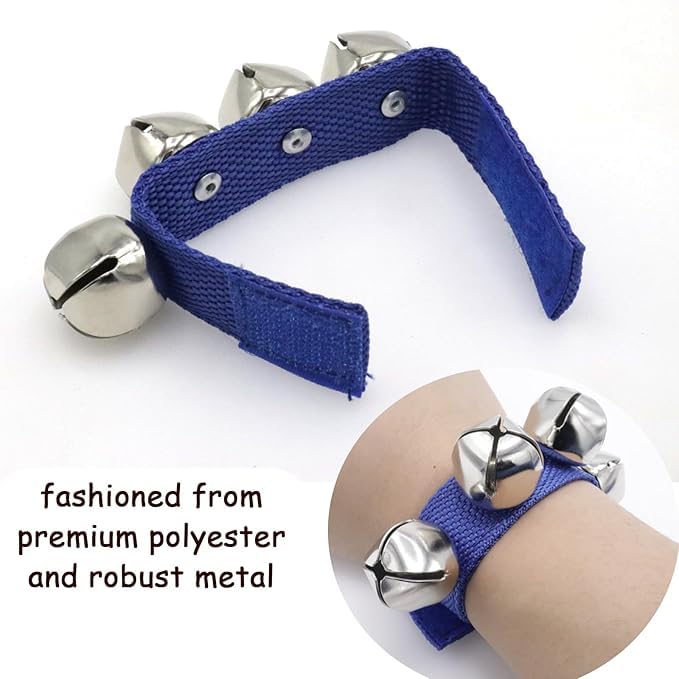 El Regalo 2PCs Jingle Bells Christmas Bracelets | Wrist & Ankle Bells for Party Favors, Musical Rhythm & Christmas Decor | Adjustable Percussion Instruments (Blue)