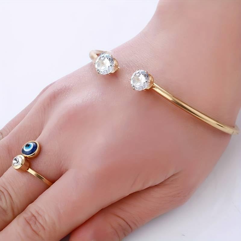 El Regalo 1 PC Stainless Steel Zircon Evil Eye Ring- Anti Tarnish/Waterproof Evil Eye Ring for Girls/Women (Non- Adjustable) (Gold, 18)