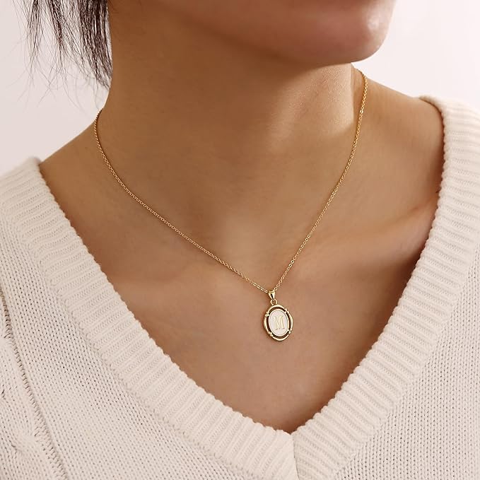 El Regalo Unisex Vintage Style Waterproof Name Initial Letters Pendant Necklaces - Stainless Steel Golden Initials Jewelry - Hypoallergenic Letters Pendant Chain (Letter M)