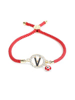 El Regalo Name Initials Evil Eye Bracelet Rakhi for Brother- Name Letter CZ Rakhi with Roli Chawal, Message Card in Rakshabandhan Box for Bhai (Red- V)