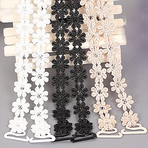 El Regalo 3 Pairs Designer Fancy Flower Lace Bra/Lingerie Straps- Flower Lace Bra Straps for Evening & Wedding Gowns & Off Shoulder Dresses