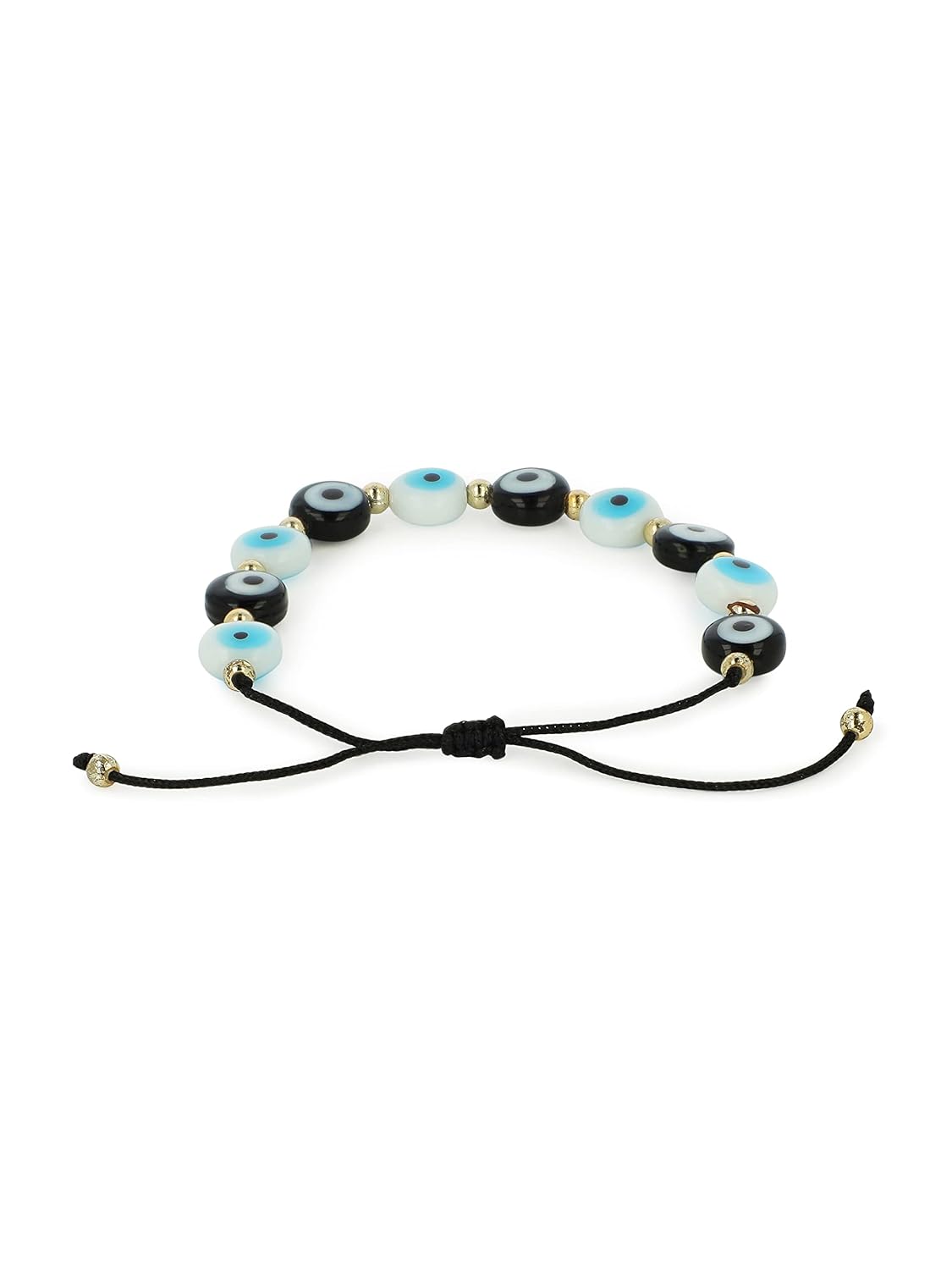 El Regalo Lucky Evil Eye Handwoven Adjustable Unisex Bracelet for All- Protection Lamp-work Glass Beads Evil Eye Bracelets for Kids/Teens/Girls/Boys/Men/Women (Black & White Evil Beads Bracelet)