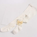 El Regalo 1 Pair Girls' Combed Cotton Bow Tights Pantyhose Leggings Stocking Pants | Party Bow Socks Stockings for Girls (White)