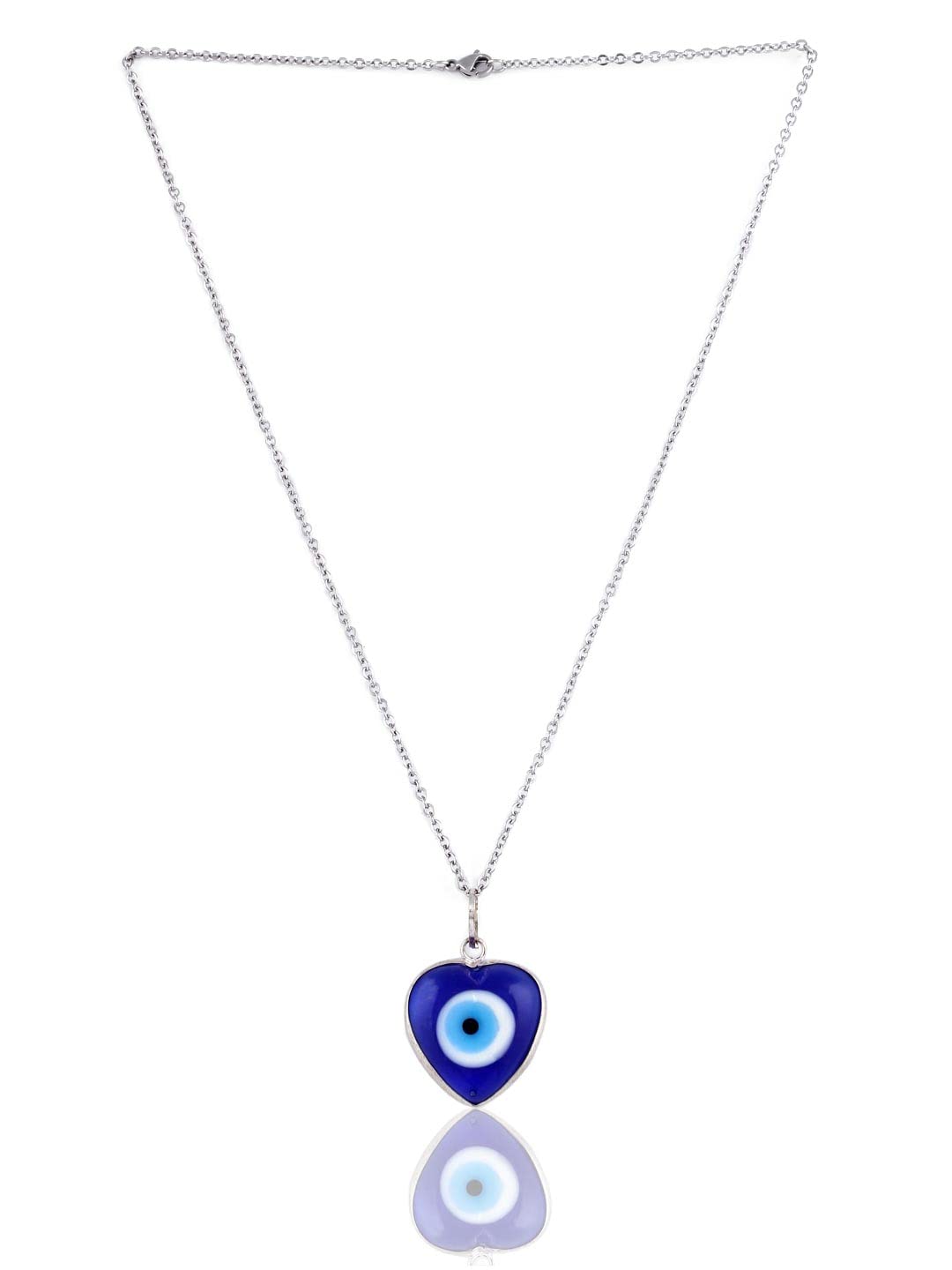 El Regalo Unisex Heart Evil Eye Pendant Necklace for Girls/Boys/Men & Women- Handmade Glass Lamp work Nazar Evil Eye Pendant Necklaces- Valentines Day Gift (Silver Tone Blue Heart with Chain)