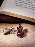 El Regalo Silver Look-Alike Oxidized Earrings for Women - Handcrafted Elegant Leaf Design Brass Earrings with Monalisa Stones - Traditional Earrings for Ethnic & Casual Wear (Red)