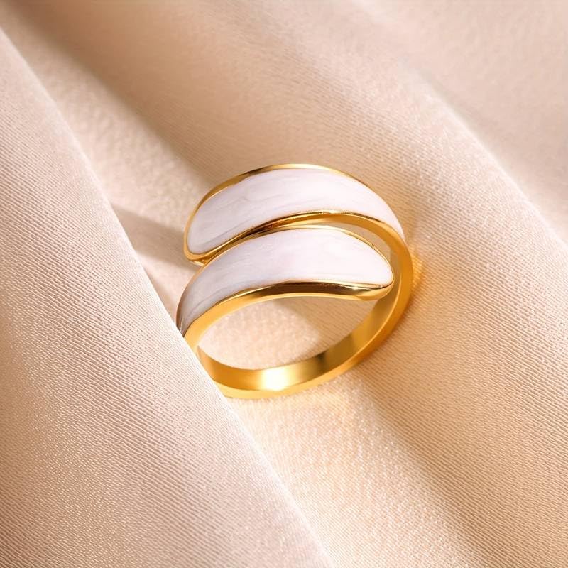 El Regalo Stainless Steel Oil Drip Enamel Finger Ring for Girls & Women- Fancy, Contemporary Adjustable Irregular Finger Rings (Cream)