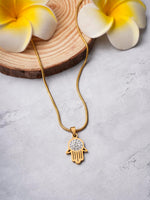 El Regalo Stainless Steel CZ Hamsa Hand Unisex Pendant Necklace for Men/Women- Gold Plated, Anti Tarnish Luxury Hamsa Hand Chain Necklace