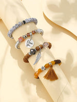 El Regalo 4Pcs/Set Vintage Bohemia Style Wing Beads Tassel Unisex Bracelet - Stackable Multi-layer Modern Charm Bracelets with Wings and I Love You Charms Bracelets (Musturd Yellow)