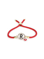 El Regalo Name Initials Evil Eye Bracelet Rakhi for Brother- Name Letter CZ Rakhi with Roli Chawal, Message Card in Rakshabandhan Box for Bhai (Red- R)