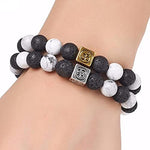 El Regalo OM Howlite Beads Rakhi for Brother Healing Yoga Beads Bracelets Rakhi with shagun, Rakhi Card in Gift Box (Black & White OM Rakhi)