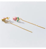 El Regalo Tulip Flower Threader Tassel Earrings for Women Teen Girls- Pink Flower Bud Dangling Chain Studs Earrings- Needle Thread Earrings