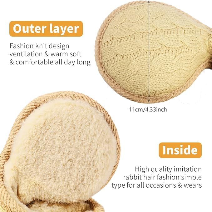 El Regalo 1PC Unisex Warm Knit Earmuffs- Winter Outdoor Fur Earwarmer, Foldable, Adjustable Wrap Ear Warmer for Girls/Boys/Men/Women (Peach Knitted)