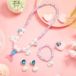 El Regalo 4-Piece Mermaid Princess Girls Kids Dress Up Jewelry Gift Set - Mermaid Shell Necklace, Bracelet, Earrings, Ring Pearl Gifts for Girls/Toddlers/Kids (Blue)