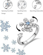 El Regalo Snowflake Anxiety Fidget Spinner Ring- Open Adjustable Anti Anxiety Relief Rings For Girls/Women (Blue)