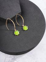El Regalo 2 Pairs Beautiful Enamel Flowers Long Hook Earrings for Women/Girls - Cute Floral Charms Western Danglers (Pink & Green Flower)