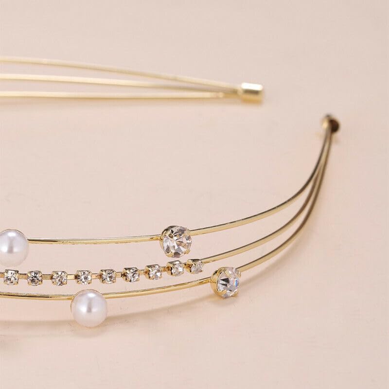 El Regalo Multi Layered Tiara Hairbands- Retro Star, Moon, Pearls, Flowers, Rhinestone Hairband/Headband for Kids/Girls & Women - Wedding Bridal Bridesmaid Hair Accessories (Pearls & Crystals)