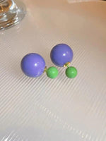 El Regalo 1 Pair Candy Colors 2 Way Beads Earrings- Front-Back Color Clossy Beads Contemporary Earrings for Girls & Women (Pastel Blue)