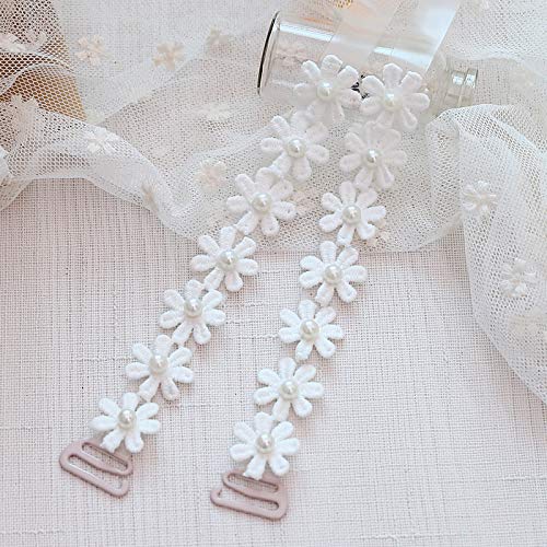 El Regalo Women's 1 Pair Flowers Lace Bra Straps for Off Shoulder Dresses or Evening Gowns (White)