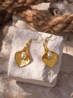 MINACHI Gold Tone Leaf Imitation Faux Pearl Dangle Drop Earrings Fashion Statement Jewelry Gift for Women, Zinc, No Gemstone