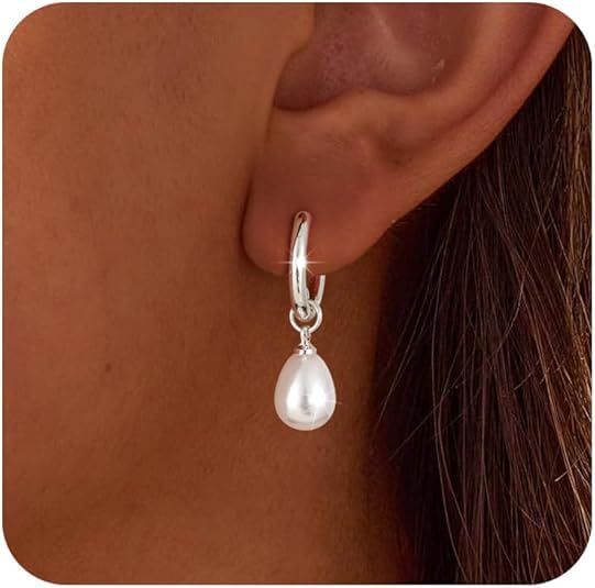 El Regalo Stainless Steel Pearl Drop Hoop Earrings for Women | Small Huggie Hoop Earrings with Pearl Pendant | Waterproof Anti Tarnish Modern Earrings for Girls | Minimalist Cute Jewelry (Silver)