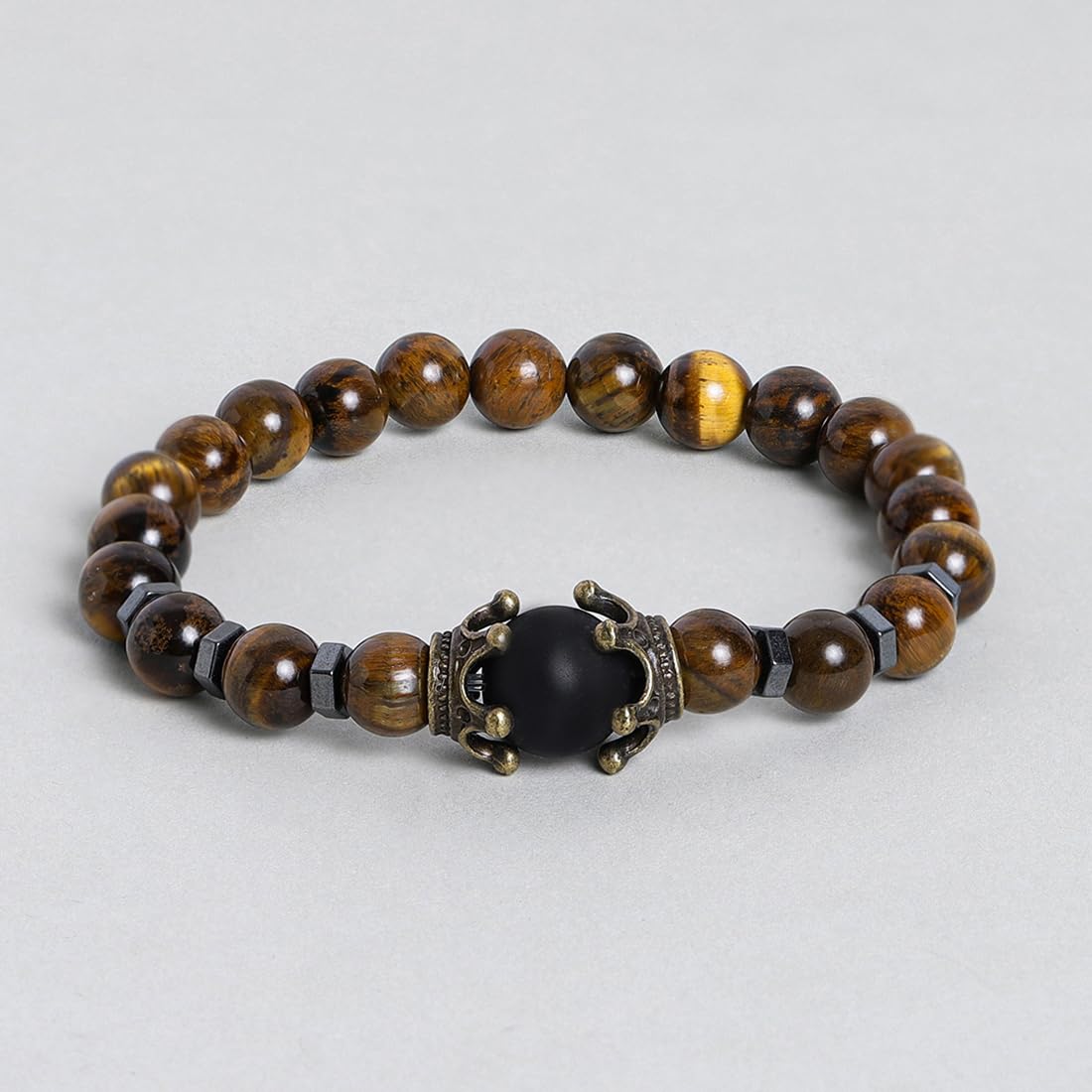 El Regalo 1 PC Natural Tiger Eye Stones Antique Charm Rakhi for Brother/Bhai- Natural Stones Rakhi with Roli-Chawal Shagun, Rakhi Message Card in Rakhi Gift Box
