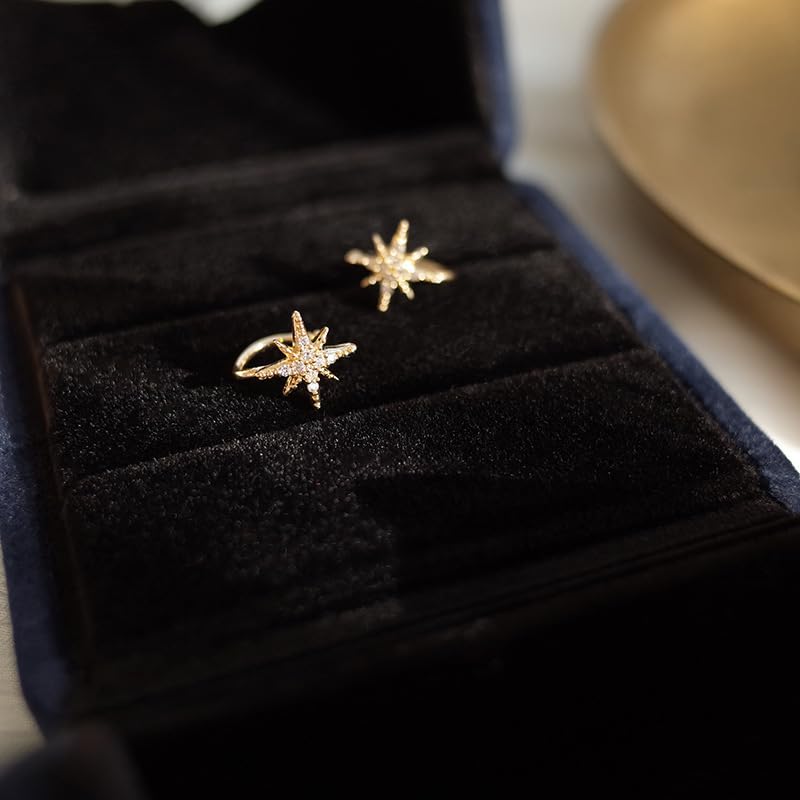 El Regalo 2PCs CZ Starburst Ear Cuffs for Non Pierced Ears- Cute & Trendy Non Pierced Cartilage Earrings Fake Earrings for Girls & Women