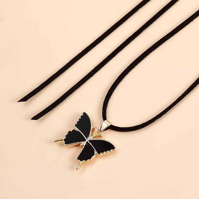 El Regalo Gothic Vintage Layered Black Velvet Butterfly Choker Necklace - Adjustable Boho Butterfly Pendant Necklace for Women & Girls