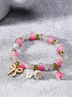 El Regalo Exquisite Lily Flower & Blow Glass Beads Bracelet - Cute Lily Of The Valley Flower Beaded Bracelet, Transparent Gradient Beaded Bow Bracelet For Teen Girls (Gradient Pink)