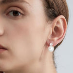 El Regalo CZ Pearl Clip-On Earrings for Women & Girls | Non-Pierced Earrings with CZ Sparkle | Elegant Clip On Pearl Earrings for Weddings, Parties & Casual Wear (Silver)