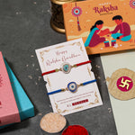 El Regalo 2PCs Designer Evil Eye CZ Rakhi Combo Set for Brothers/Bhaiya-Bhabhi/Brother-Nephew with Roli Chawal, Rakhi Message Card in Rakhi Gift Box